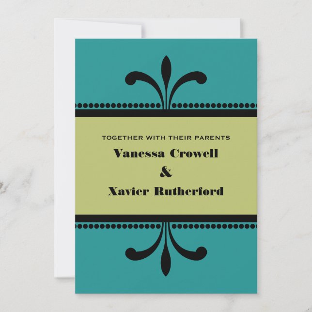 Invitación a la boda verde azulada/verde en estilo (Anverso)