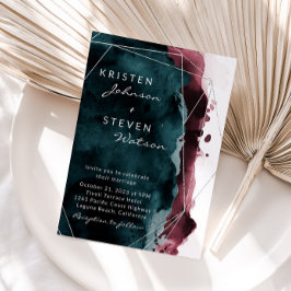 Invitación a la boda verde azulada y borgoña