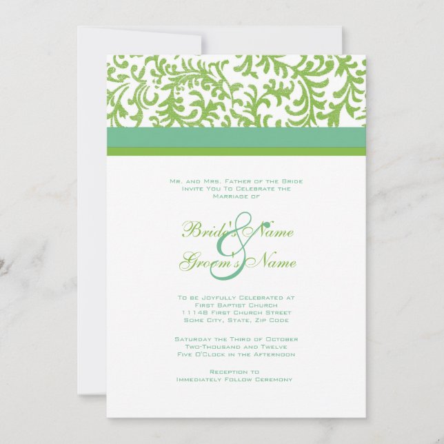 Invitación a la boda Verde azulada y de animo (Anverso)