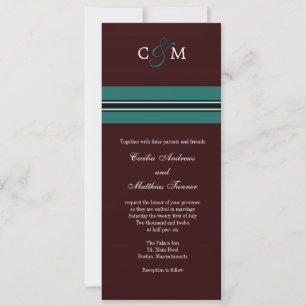 Invitación a la boda Verde azulada y marrón monogr