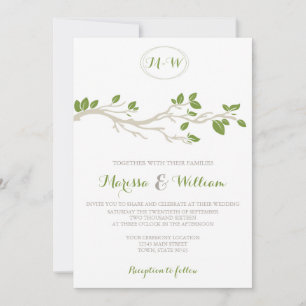 Invitación a la boda verde/beige de la rama del ár