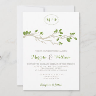Invitación a la boda verde/beige de la rama del ár
