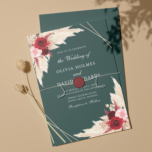 Invitación a la Boda Verde Borgoña y Esmeralda (Subido por el creador)
