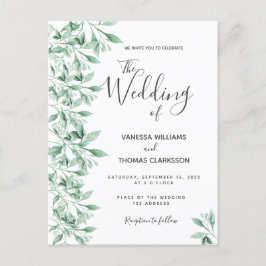 Invitación a la boda verde botánica y blanca