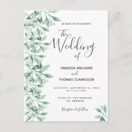 Invitación a la boda verde botánica y blanca