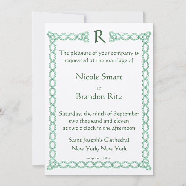 Invitación a la Boda Verde cebada y celta (Anverso)