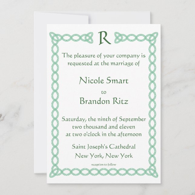 Invitación a la Boda Verde Celta (Anverso)