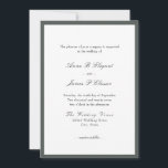 Invitación a la boda verde con guión clásico<br><div class="desc">Elegante invitación de boda con escritura clásica y texto plano. Introducción general: el placer de su empresa se solicita al boda de. Texto negro sobre fondo blanco dentro de un borde verde. La espalda está verde.</div>