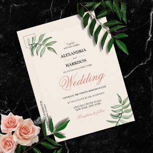 Invitación a la Boda Verde Coral Botánica Moderna