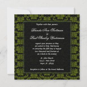 Invitación a la boda verde Damasco cuadrada