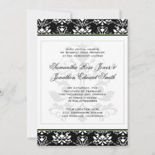 Invitación a la boda verde de acento negro y blanc