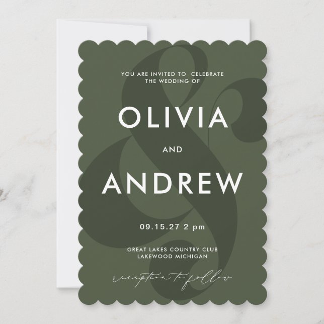 Invitación a la boda verde de Ampersand Moss (Anverso)