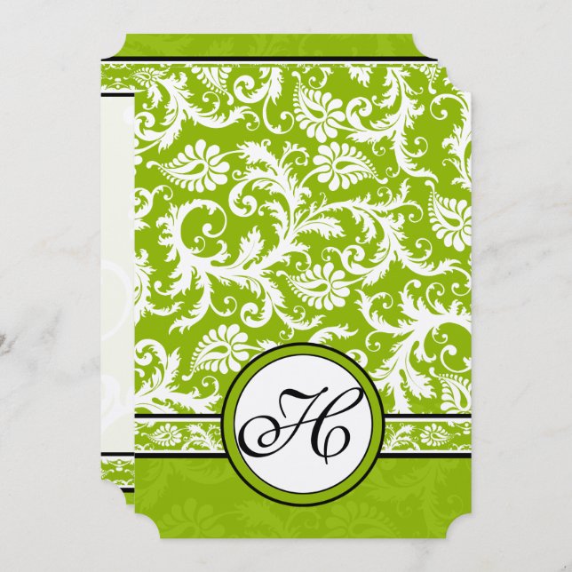 Invitación a la Boda Verde de Apple White Damask S (Anverso / Reverso)