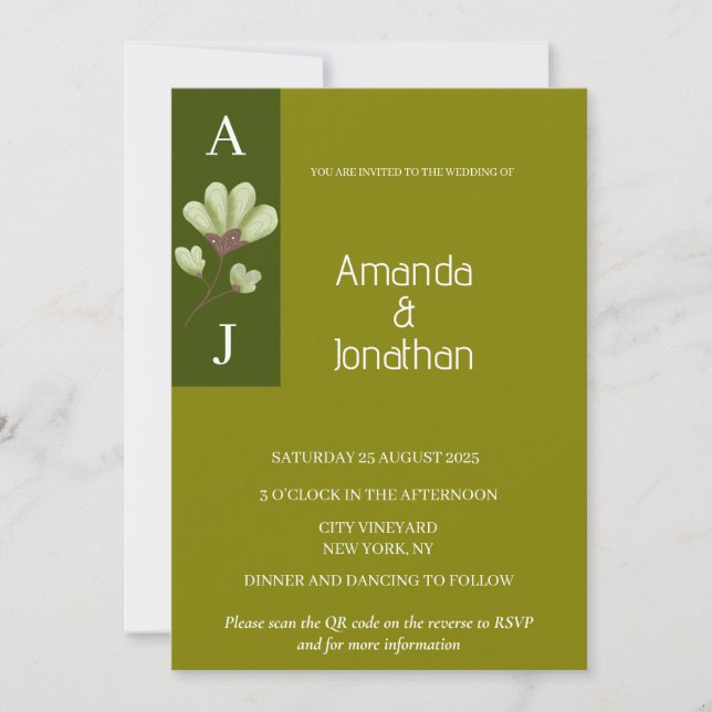 Invitación a la Boda Verde de Boho (Anverso)