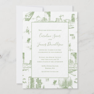 Invitación a la Boda Verde de Boston Toile Sage