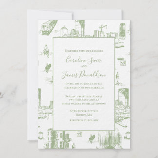 Invitación a la Boda Verde de Boston Toile Sage