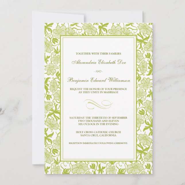 Invitación a la boda verde de cal floral (Anverso)