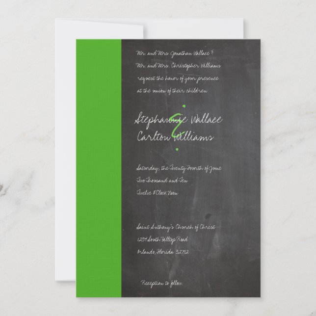 Invitación a la Boda Verde de Chalkboard (Anverso)