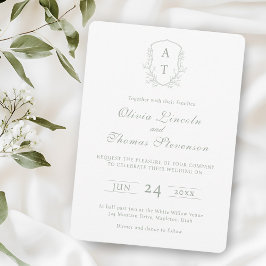 Invitación a la boda verde de escudo Monograma Sag