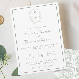 Invitación a la boda verde de escudo Monograma Sag