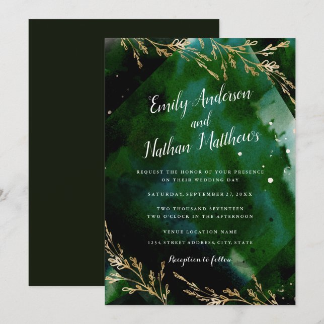 Invitación a la boda verde de Esmeralda en el Mar  (Anverso / Reverso)