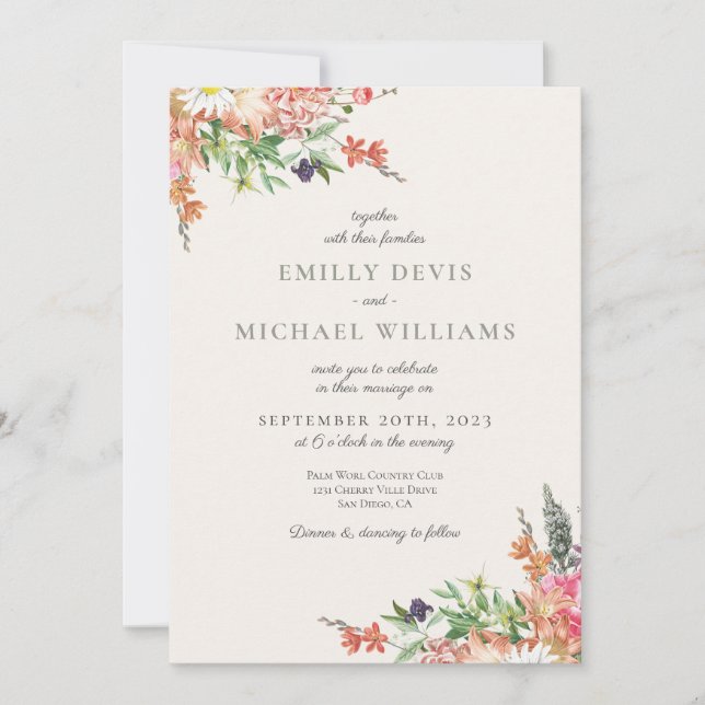 Invitación a la Boda Verde de Flor Silvestre (Anverso)