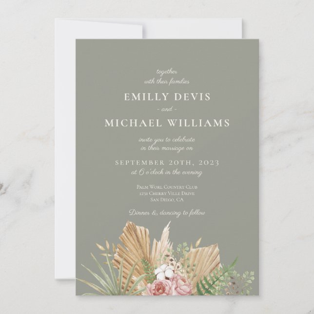Invitación a la Boda Verde de Flor Silvestre (Anverso)