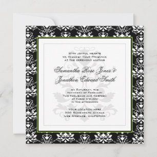 Invitación a la boda verde de fotos en blanco y ne