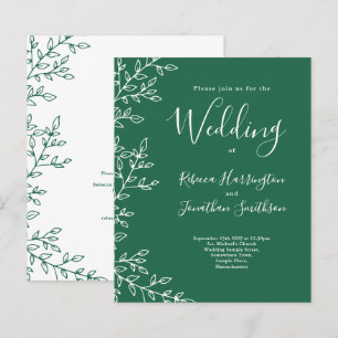 Invitación a la boda verde de hoja mínima de presu