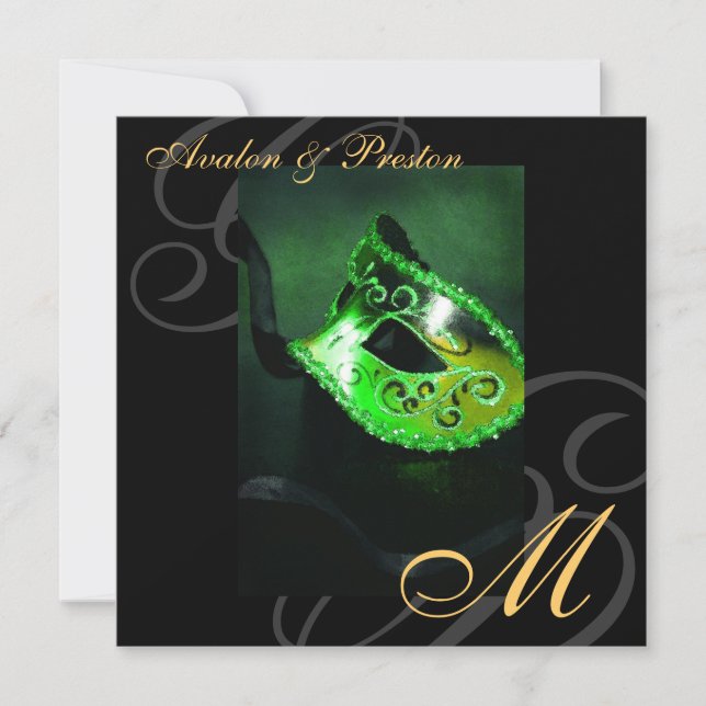Invitación a la boda verde de la máscara de mascar (Anverso)