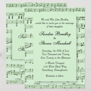 Invitación a la boda verde de la música de la hoja