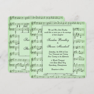 Invitación a la boda verde de la música de la hoja