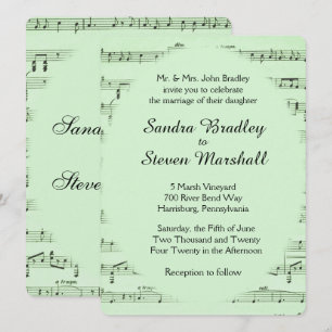 Invitación a la boda verde de la música de la hoja