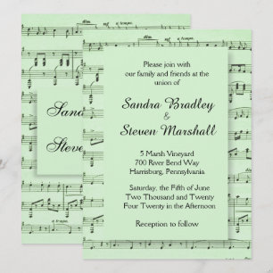 Invitación a la boda verde de la música de la hoja