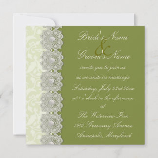 Invitación a la boda verde de Lace y Pearls Moss