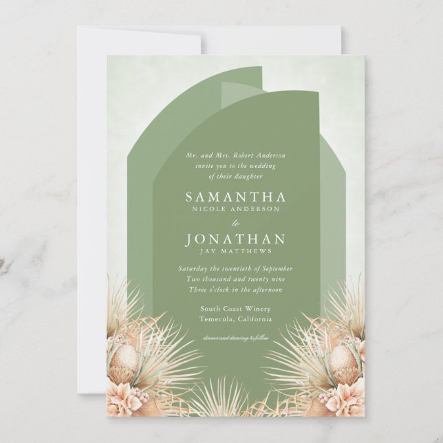 Invitación a la boda verde de las palmas secas (Anverso)