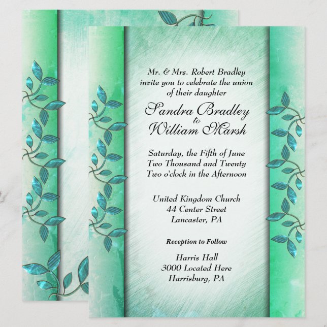 Invitación a la Boda Verde de Mármol y Vino (Anverso / Reverso)