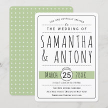 Invitación a la boda verde de moda en la tipografí