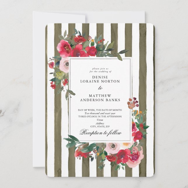 Invitación a la Boda Verde de Oliva Martini (Anverso)