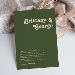 Invitación a la Boda Verde de Oliva Retro Simple