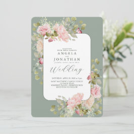 Invitación a la Boda Verde de Oliva Rosa Pastel