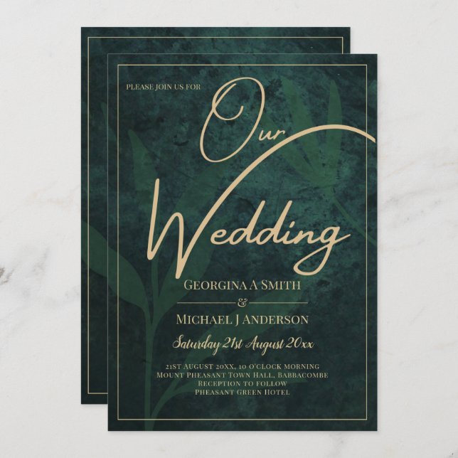 Invitación a la Boda Verde de Oro de la Selva Esme (Anverso / Reverso)