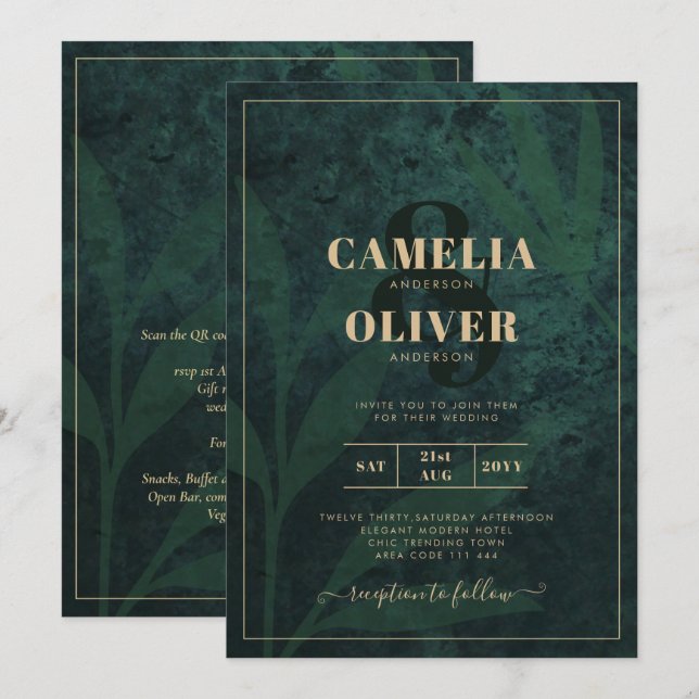 Invitación a la Boda Verde de Oro de la Selva Esme (Anverso / Reverso)