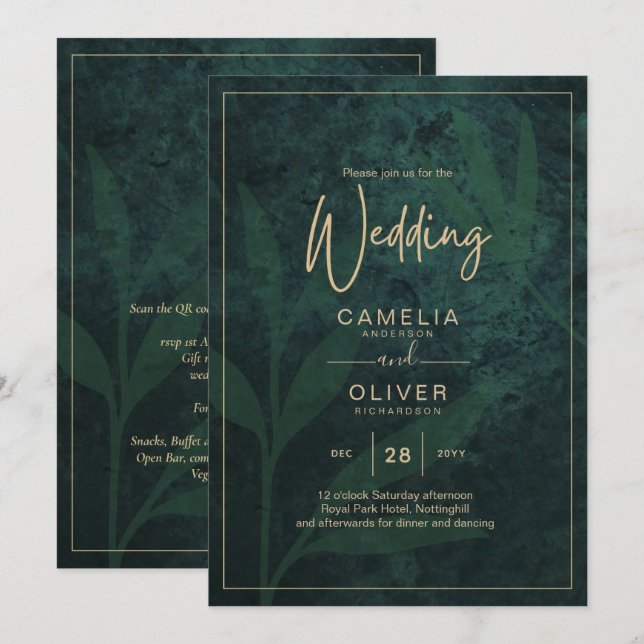 Invitación a la Boda Verde de Oro de la Selva Esme (Anverso / Reverso)