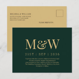 Invitación a la Boda Verde de Oro en Monograma Mod