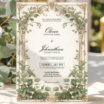Invitación a la Boda Verde de Oro y Eucalipto Verd