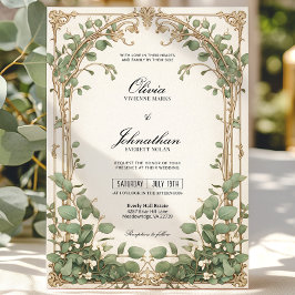 Invitación a la Boda Verde de Oro y Eucalipto Verd
