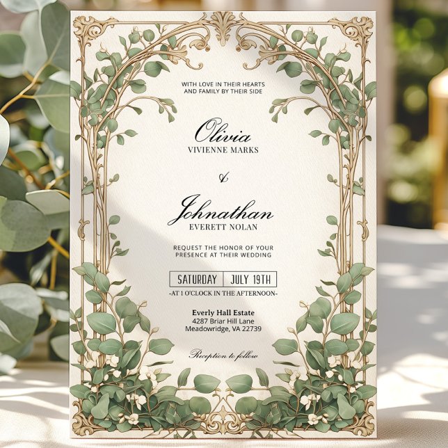 Invitación a la Boda Verde de Oro y Eucalipto Verd (Subido por el creador)