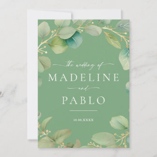Invitación a la Boda Verde de Oro y Sabio
