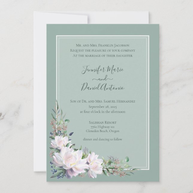 Invitación a la boda verde de Peony Garden Sage (Anverso)